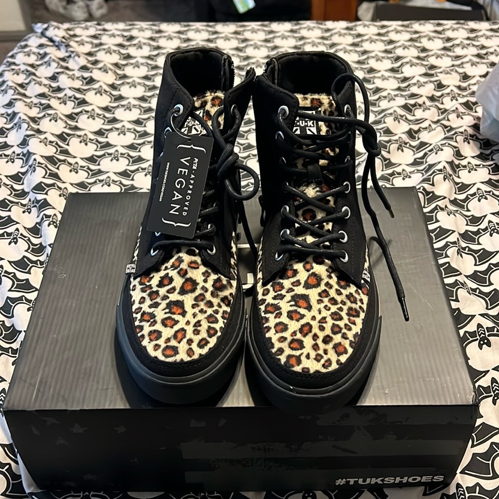 T.U.K. Black Canvas & Leopard 8-Eye Sneaker Boot